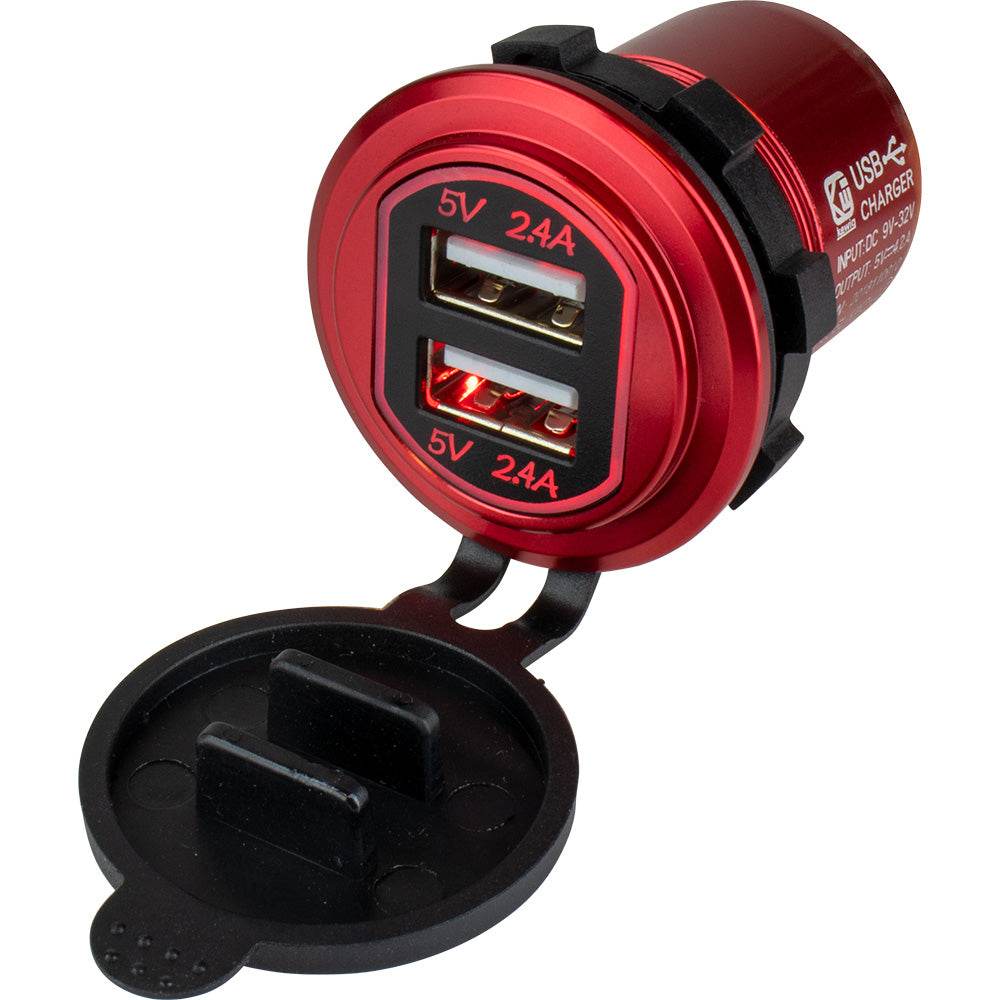 Suncoast Marine and Auto offers Sea-Dog Round Red Dual USB Charger w/1 Quick Charge Port + [426504-1]