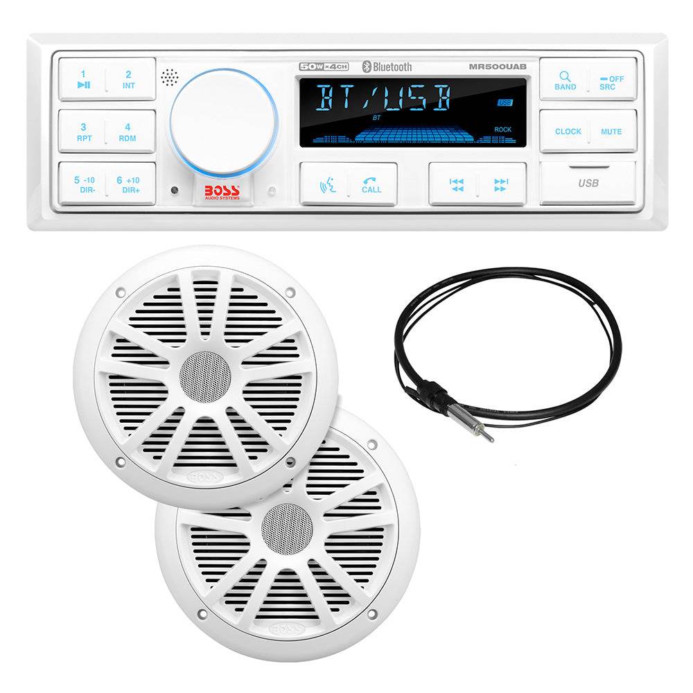 Suncoast Marine and Auto offers Boss Audio MCK500WB.6 Kit w/MR500UAB, 2 MR6W Speakers, MRANT10 Antenna, White Remote [MCK500WB.6]