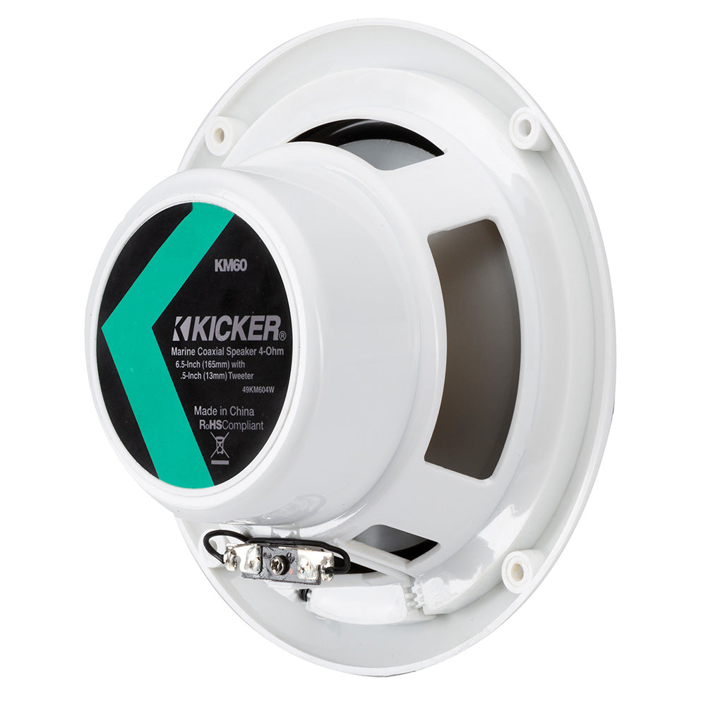 Suncoast Marine and Auto offers KICKER KM60 6.5" Marine Coaxial Speakers w/1/2" Tweeters - 4-Ohm, White w/Blue LED [49KM604WL]