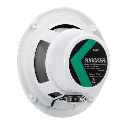 Suncoast Marine and Auto offers KICKER KM60 6.5" Marine Coaxial Speakers w/1/2" Tweeters - 4-Ohm, White w/Blue LED [49KM604WL]