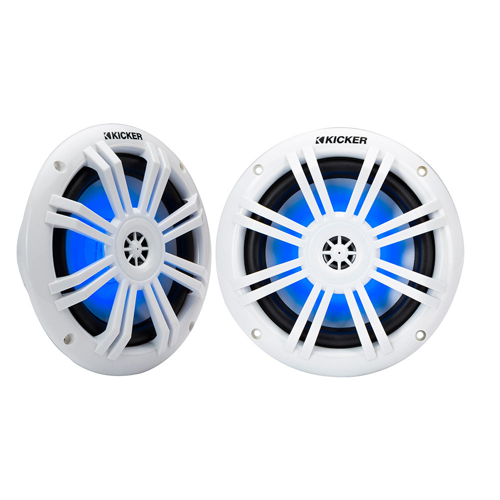 Suncoast Marine and Auto offers KICKER KM60 6.5" Marine Coaxial Speakers w/1/2" Tweeters - 4-Ohm, White w/Blue LED [49KM604WL]