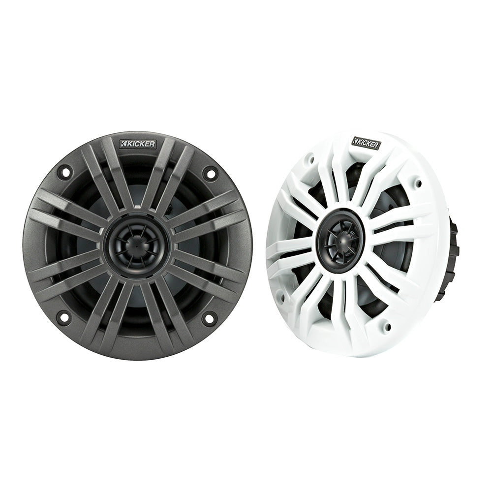 Suncoast Marine and Auto offers KICKER KM4 4" Marine Coaxial Speakers w/1/2" Tweeters - 2-Ohm, Charcoal White [45KM42]