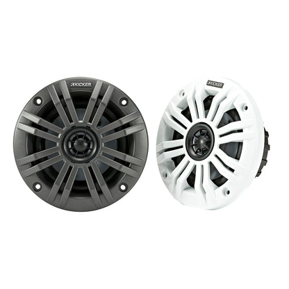 Suncoast Marine and Auto offers KICKER KM4 4" Marine Coaxial Speakers w/1/2" Tweeters - 4-Ohm, Charcoal White [45KM44]