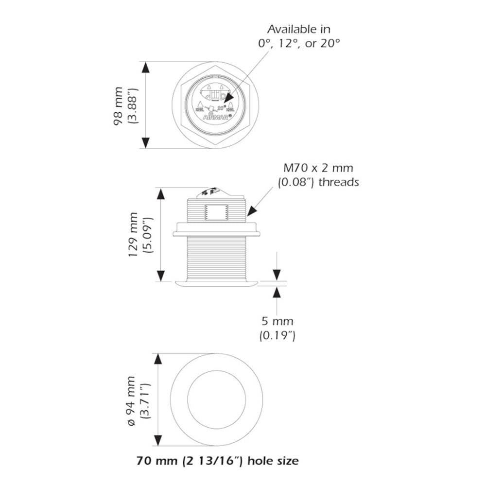 Suncoast Marine and Auto offers Airmar B75HW High Wide Chirp Transducer - 12 Degree Deadrise, 600W Thru Hull [B75C-12-HW-MM]