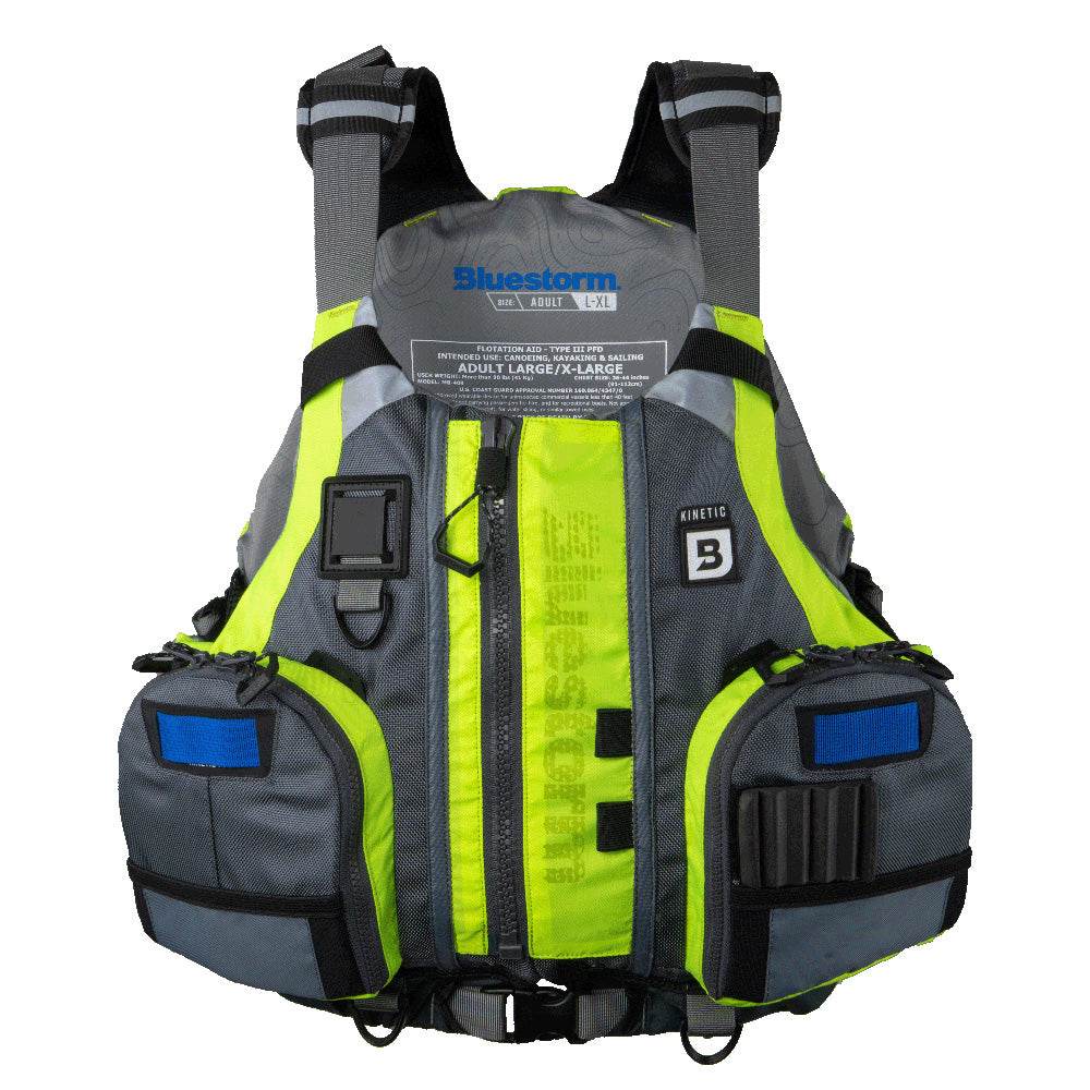 Suncoast Marine and Auto offers Bluestorm Kinetic Kayak Fishing Vest - Hi-Vis - S/M [BS-409-HVS-S/M]