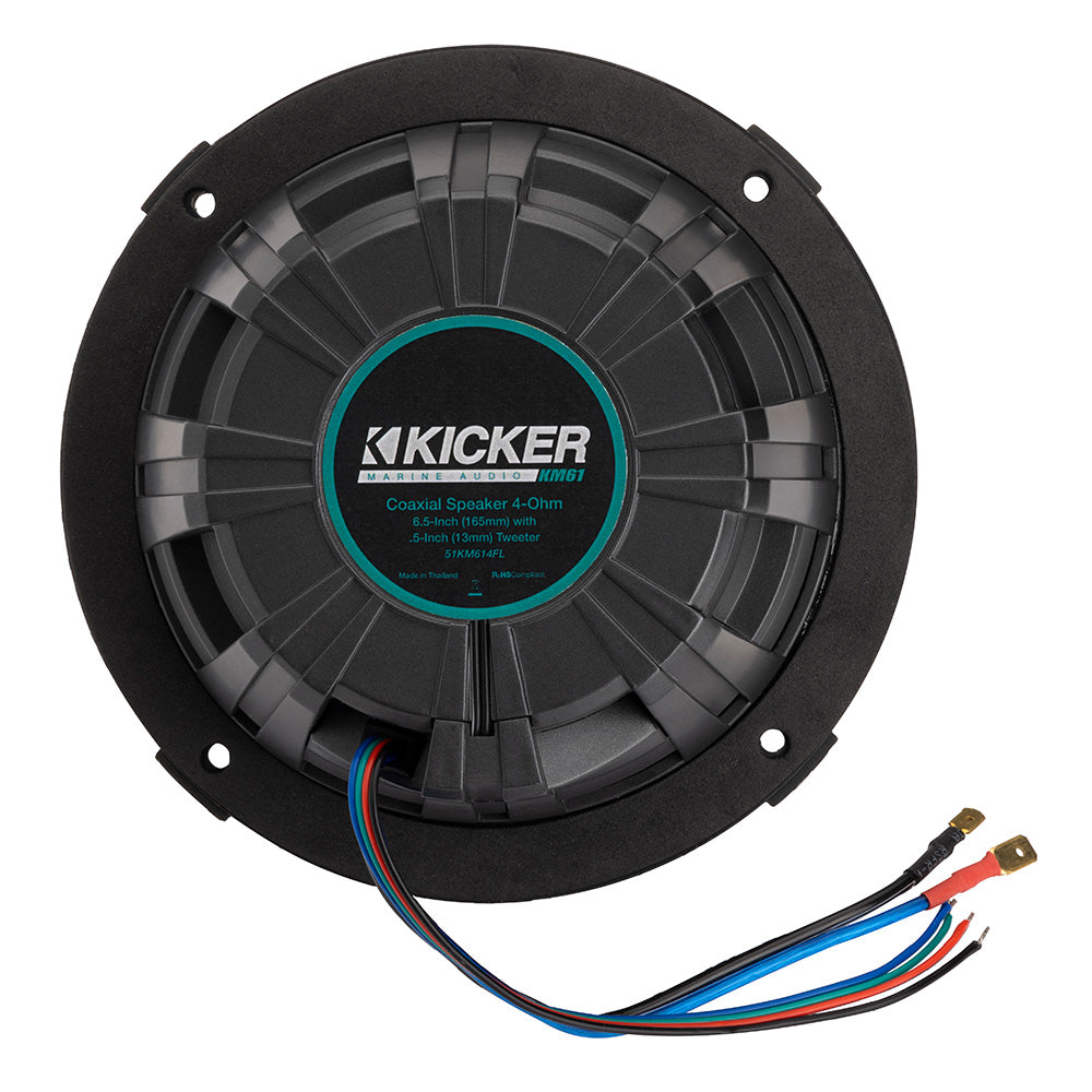 Suncoast Marine and Auto offers KICKER KM614FL 6.5" Low Profile Coaxial Marine Speakers w/RGB Lighting - 4-Ohm, White [51KM614FL]