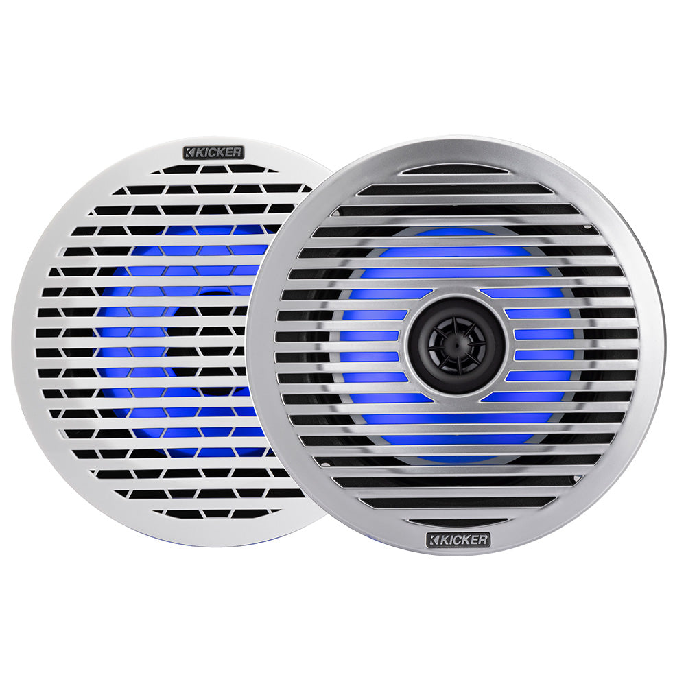 Suncoast Marine and Auto offers KICKER KM614FL 6.5" Low Profile Coaxial Marine Speakers w/RGB Lighting - 4-Ohm, White [51KM614FL]