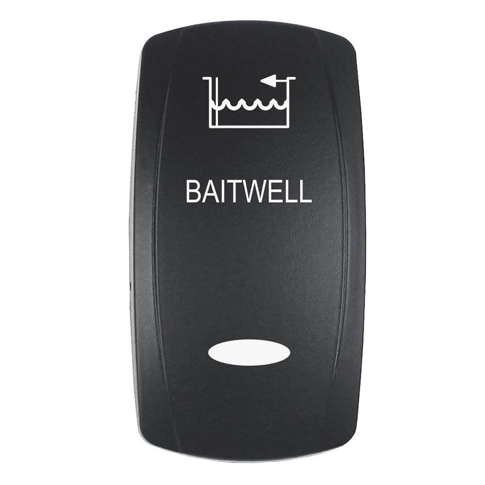 Suncoast Marine and Auto offers Pacer Actuator - 'BAITWELL' f/V Series Contura Switches - Black - Laser Etched (Top/Bottom Light) [EV2LE-BTWL]