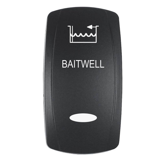 Suncoast Marine and Auto offers Pacer Actuator - 'BAITWELL' f/V Series Contura Switches - Black - Laser Etched (Top/Bottom Light) [EV2LE-BTWL]