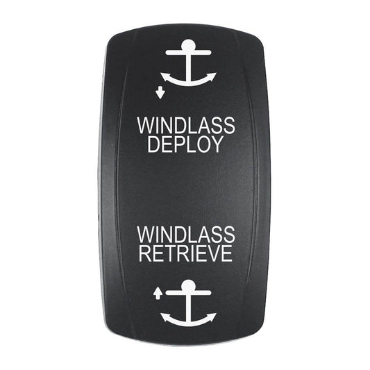 Suncoast Marine and Auto offers Pacer Actuator - 'WINDLASS DPLY/RTRV' f/V Series Contura Switches - Black - Laser Etched (Top/Bottom Light) [EV2LE-WND]