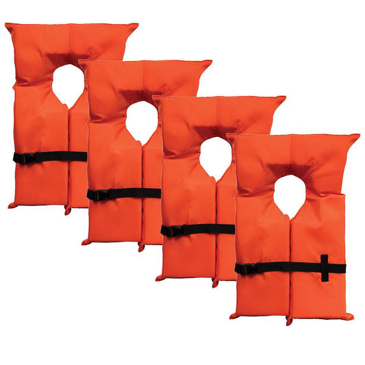 Suncoast Marine and Auto offers Bluestorm Type II Adult Universal Foam Life Jacket - Orange *4-Pack w/Clear Bag [BS-T2-ORG-4]