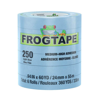 Suncoast Marine and Auto offers FrogTape CP 250 Medium-High Adhesion Masking Tape - 24MM x 55M x 6-Pack - Light Blue - Rated for 250F [105327]