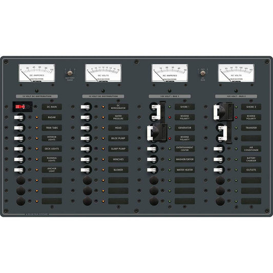 Suncoast Marine and Auto offers Blue Sea 8086 AC 3 Sources +12 Positions/DC Main +19 Position Toggle Circuit Breaker Panel - White Switches [8086]