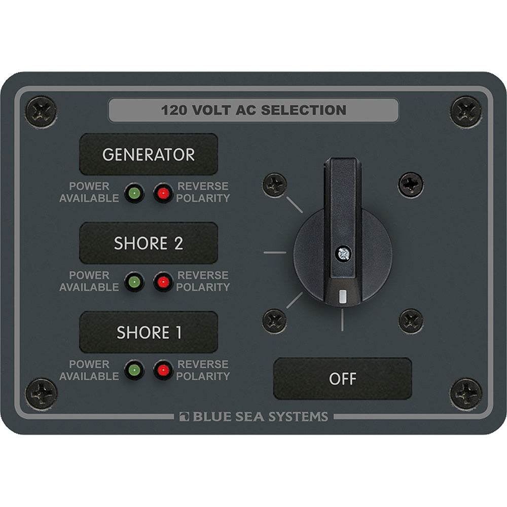 Suncoast Marine and Auto offers Blue Sea 8366 AC Rotary Switch Panel 30 Ampere 3 Positions + OFF, 2 Pole [8366]