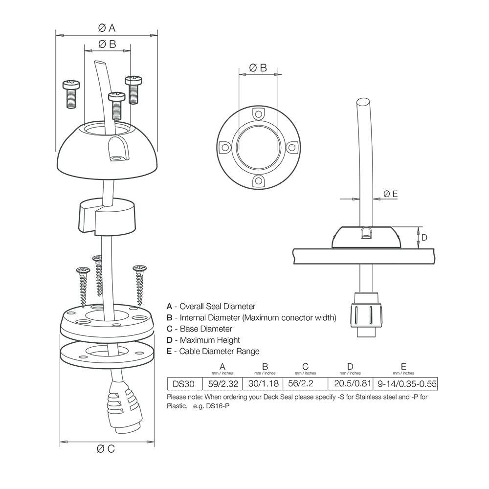 Suncoast Marine and Auto offers Scanstrut DS30-S Vertical Cable Seal - Stainless Steel [DS30-S]