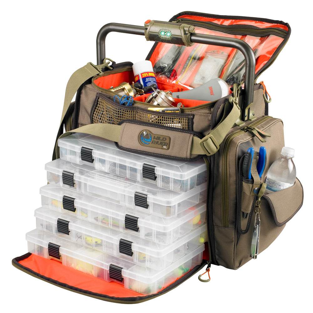 Suncoast Marine and Auto offers Wild River FRONTIER Lighted Bar Handle Tackle Bag w/5 PT3700 Trays [WT3702]