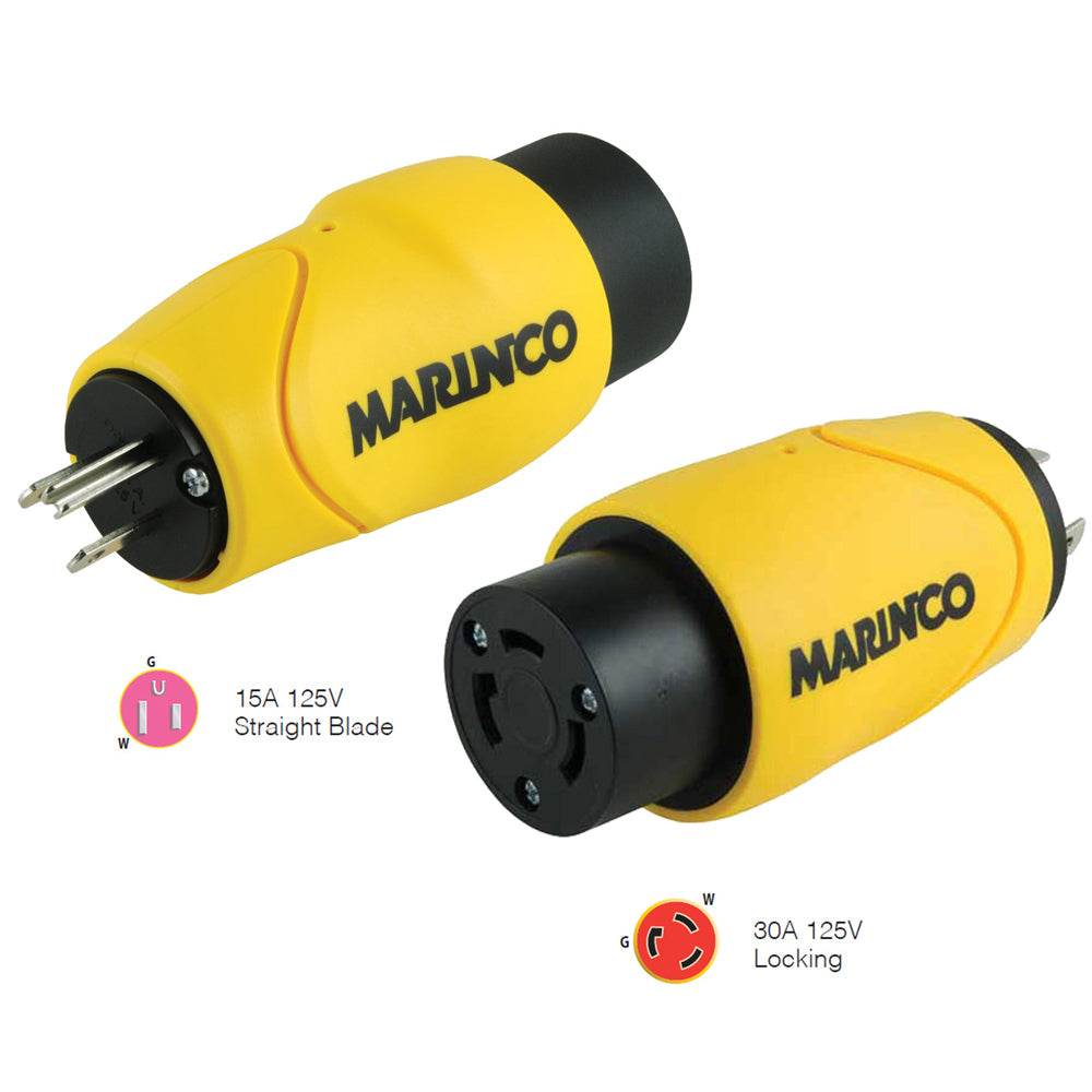 Suncoast Marine and Auto offers Marinco Straight Adapter 15Amp Straight Male to 30Amp Locking Female Connector [S15-30]