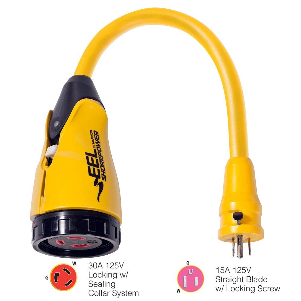 Suncoast Marine and Auto offers Marinco P15-30 EEL 30A-125V Female to 15A-125V Male Pigtail Adapter - Yellow [P15-30]