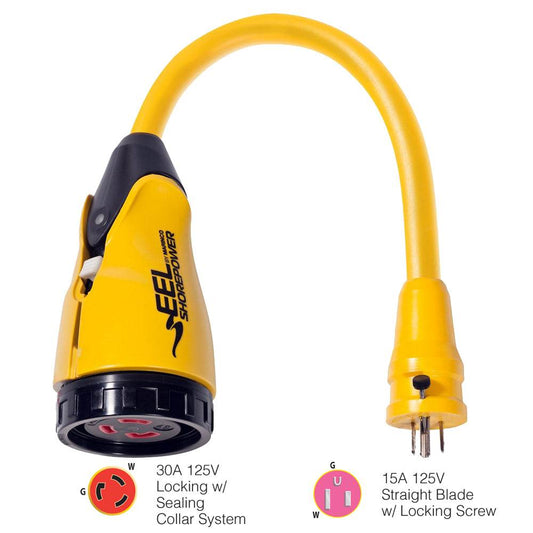 Suncoast Marine and Auto offers Marinco P15-30 EEL 30A-125V Female to 15A-125V Male Pigtail Adapter - Yellow [P15-30]