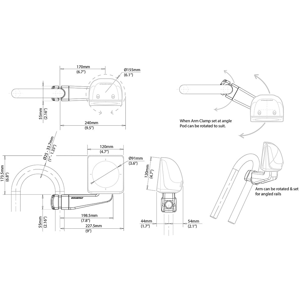 Suncoast Marine and Auto offers Scanstrut Scanpod Single Instrument Pod -Precut- Arm Mounted - Fits 1" - 1.3" Rails [SPR-1I-AM]