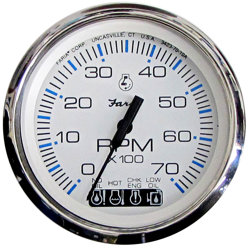 Suncoast Marine and Auto offers Faria Chesapeake White SS 4" Tachometer w/Systemcheck Indicator - 7000 RPM (Gas) (Johnson/Evinrude Outboard) [33850]