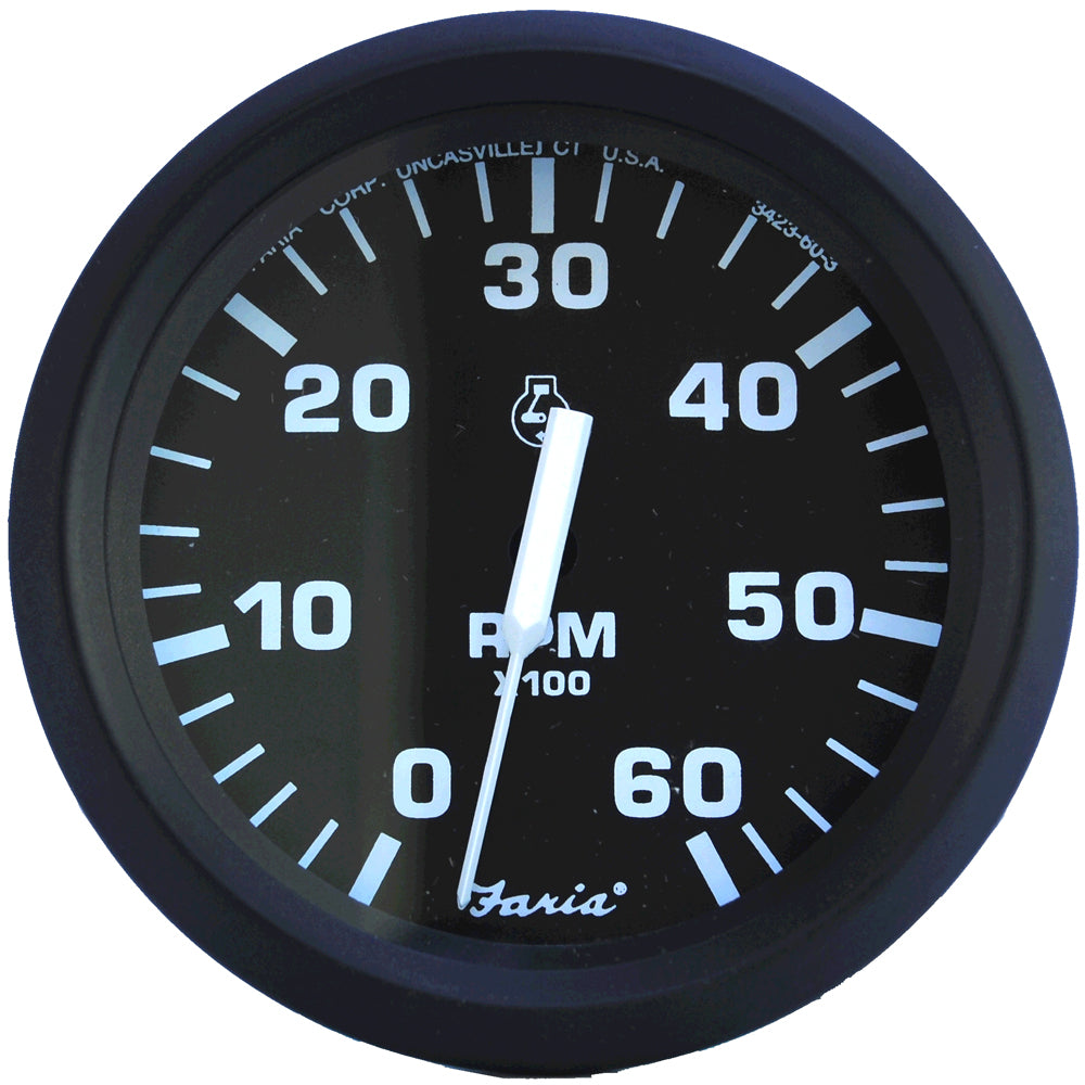 Suncoast Marine and Auto offers Faria Euro Black 4" Tachometer - 6,000 RPM (Gas - Inboard & I/O) [32804]