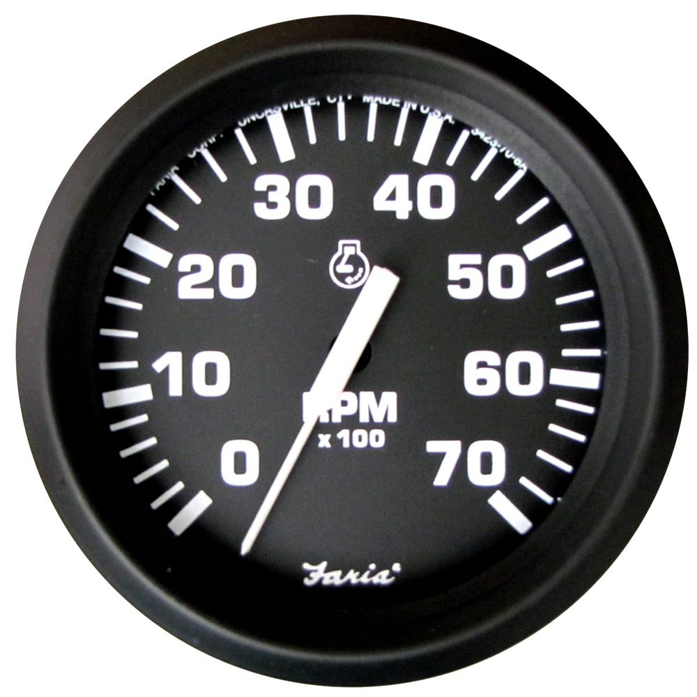 Suncoast Marine and Auto offers Faria Euro Black 4" Tachometer - 7,000 RPM (Gas - All Outboard) [32805]