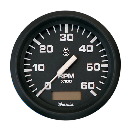 Suncoast Marine and Auto offers Faria Euro Black 4" Tachometer w/Hourmeter - 6,000 RPM (Gas - Inboard) [32832]