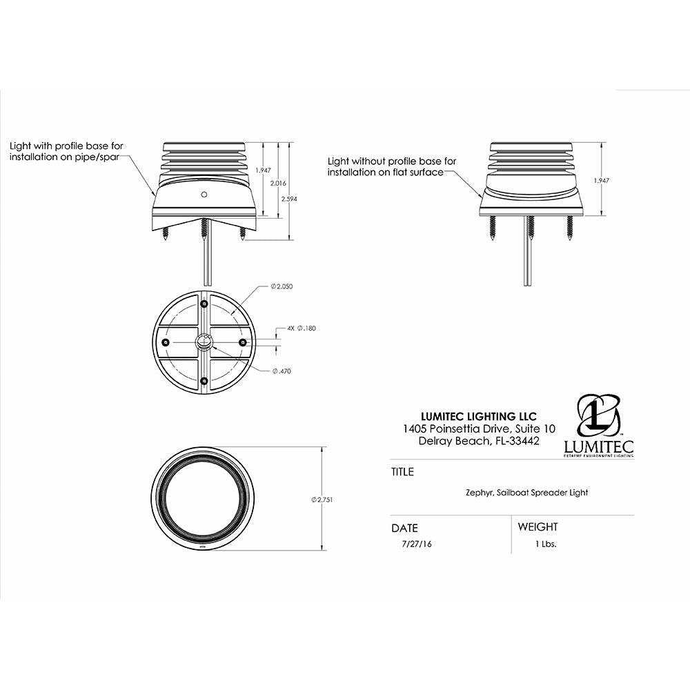 Suncoast Marine and Auto offers Lumitec Zephyr LED Spreader/Deck Light -Brushed, Black Base - White Non-Dimming [101326]