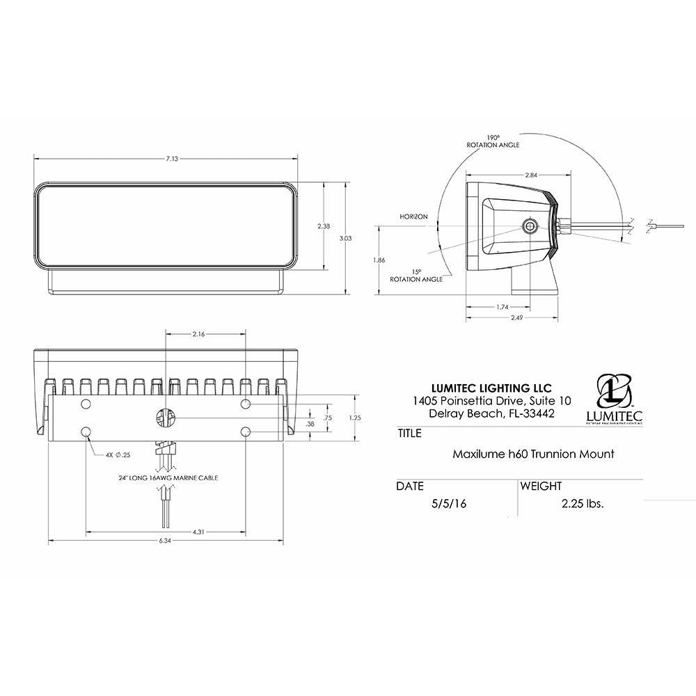 Suncoast Marine and Auto offers Lumitec Maxillume h60 - Trunnion Mount Flood Light - White Dimming - White Housing [101334]