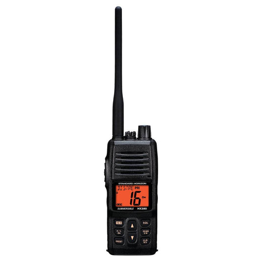 Suncoast Marine and Auto offers Standard Horizon HX380 5W Commercial Grade Submersible IPX-7 Handheld VHF Radio w/LMR Channels [HX380]