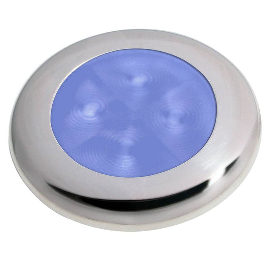 Suncoast Marine and Auto offers Hella Marine Slim Line LED 'Enhanced Brightness' Round Courtesy Lamp - Blue LED - Stainless Steel Bezel - 12V [980502221]