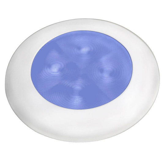 Suncoast Marine and Auto offers Hella Marine Slim Line LED 'Enhanced Brightness' Round Courtesy Lamp - Blue LED - White Plastic Bezel - 12V [980502241]