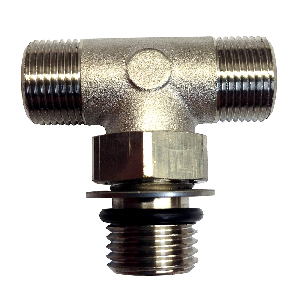 Suncoast Marine and Auto offers Uflex Boss Style T-Fitting - Nickel - ORB 6 to 3/8" COMP [71955T]