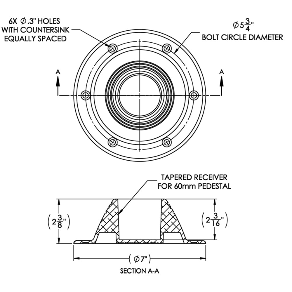 Suncoast Marine and Auto offers TACO Table Support - Surface Mount - Fits 2-3/8" Pedestals [Z10-4067BLY60MM]