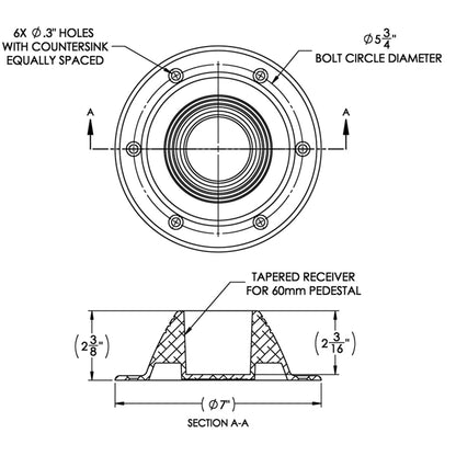 Suncoast Marine and Auto offers TACO Table Support - Surface Mount - Fits 2-3/8" Pedestals [Z10-4067BLY60MM]