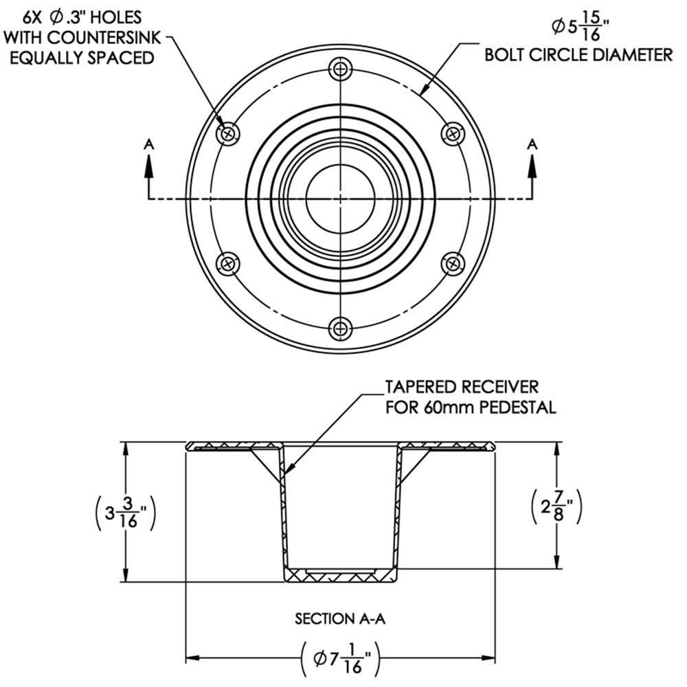 Suncoast Marine and Auto offers TACO Table Support - Flush Mount - Fits 2-3/8" Pedestals [Z10-4085BLY60MM]