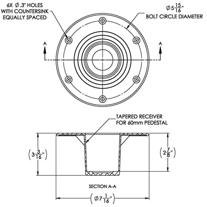 Suncoast Marine and Auto offers TACO Table Support - Flush Mount - Fits 2-3/8" Pedestals [Z10-4085BLY60MM]