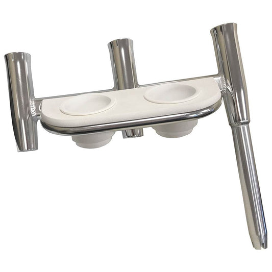 Suncoast Marine and Auto offers Tigress Offset Triple Rod Holder w/Cup Holders - Port Side - Polished Aluminum [88148]