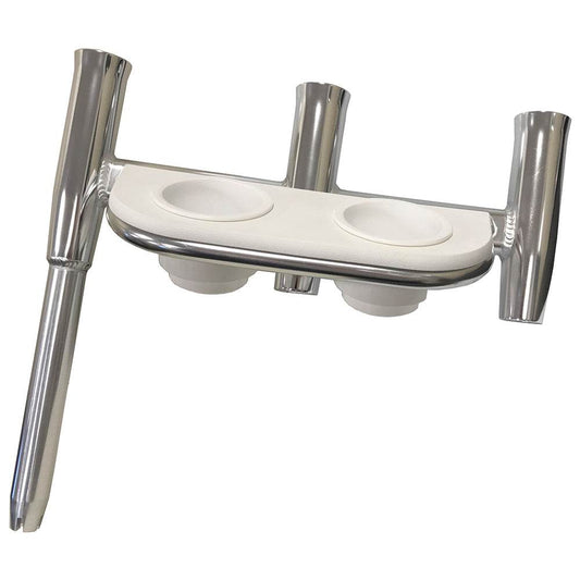 Suncoast Marine and Auto offers Tigress Offset Triple Rod Holder w/Cup Holders - Starboard Side - Polished Aluminum [88148-1]