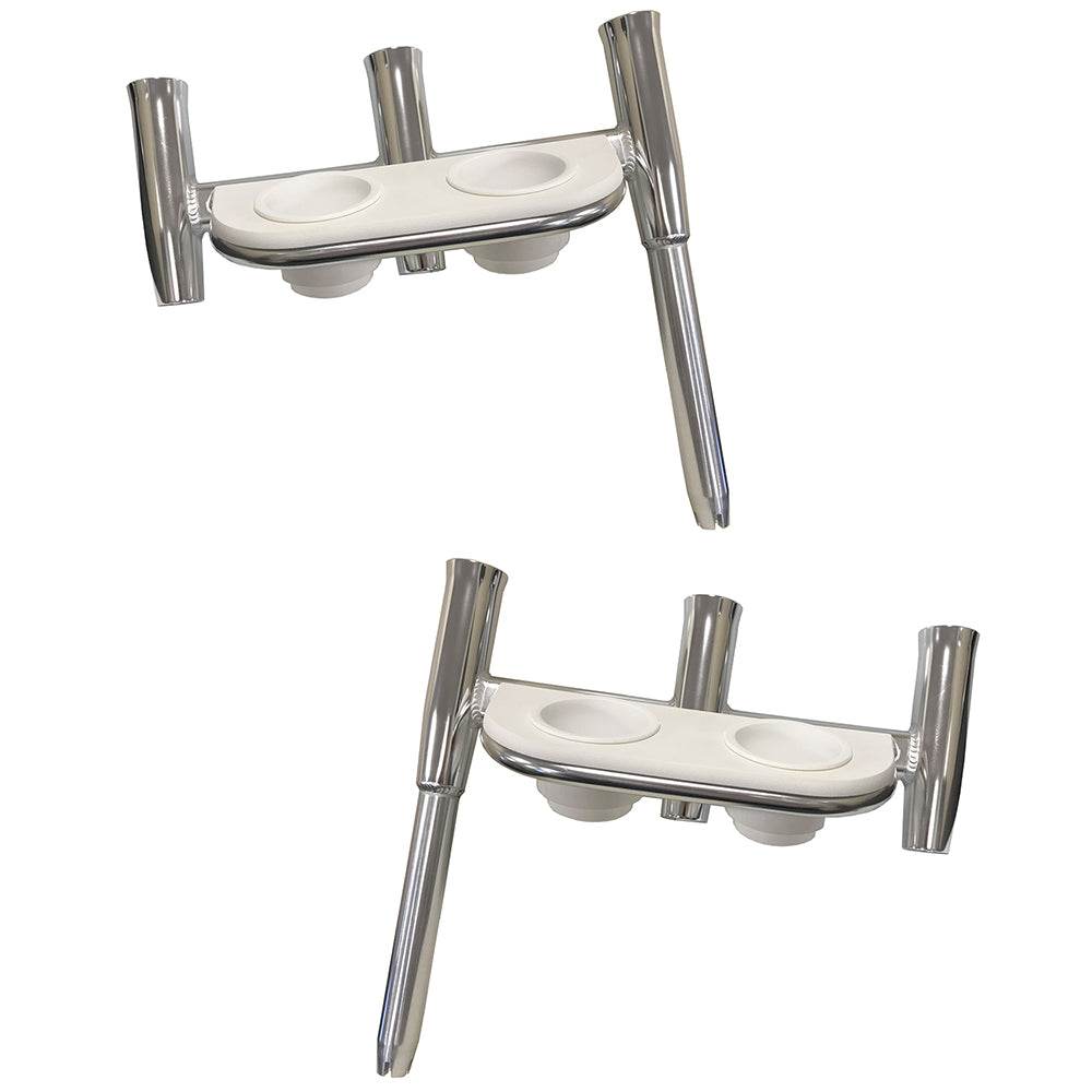 Suncoast Marine and Auto offers Tigress Offset Triple Rod Holder w/Cup Holders - Port Side Starboard Side - Polished Aluminum [88148PS-KIT]