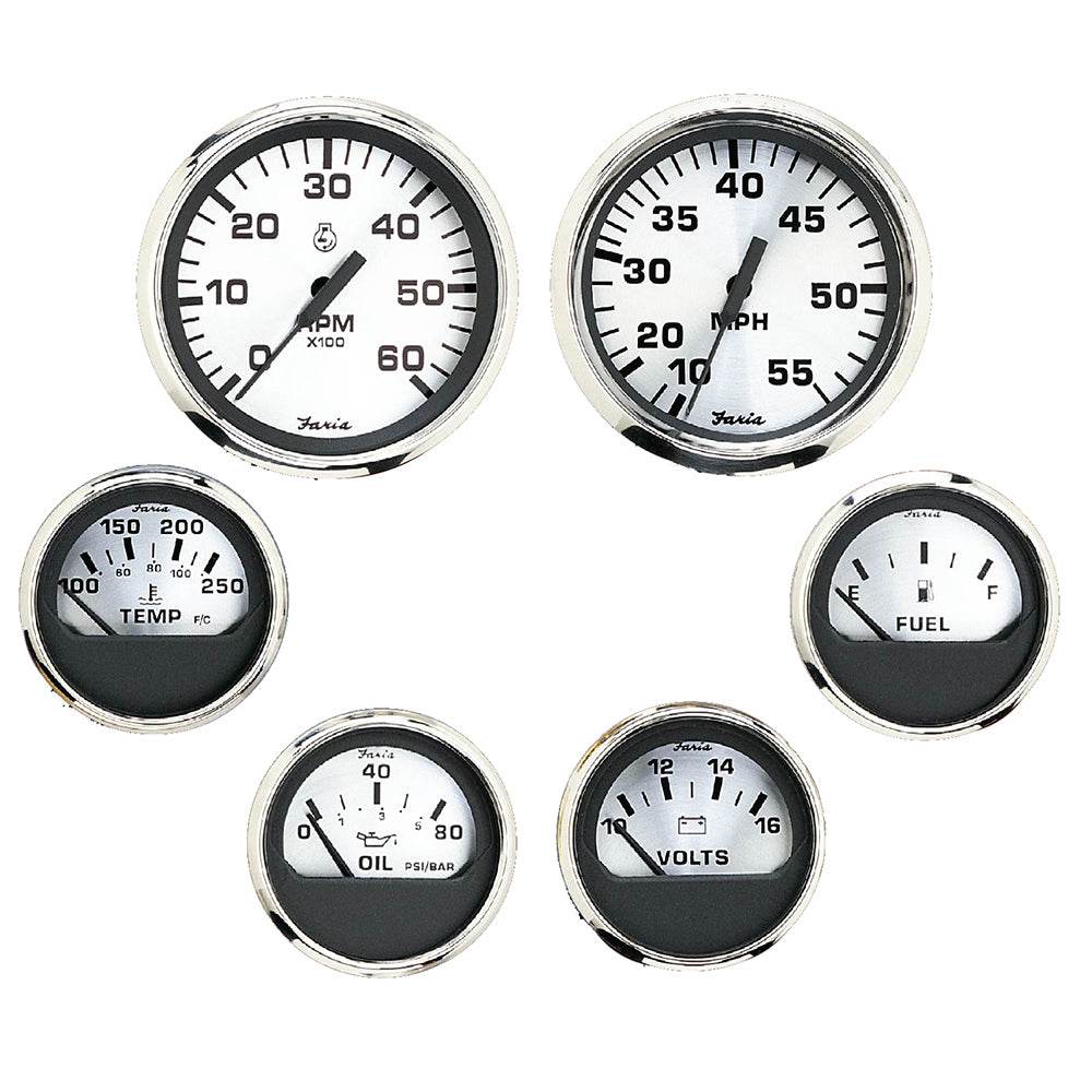 Suncoast Marine and Auto offers Faria Spun Silver Box Set of 6 Gauges f/ Inboard Engines - Speed, Tach, Voltmeter, Fuel Level, Water Temperature Oil [KTF0184]