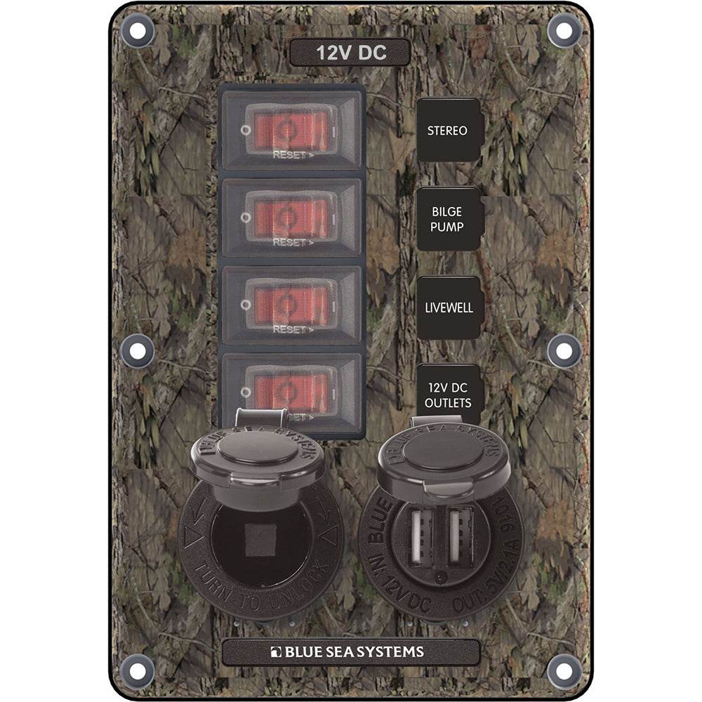 Suncoast Marine and Auto offers Blue Sea 4324 Circuit Breaker Switch Panel 4 Postion - Camo w/12V Socket Dual USB [4324]