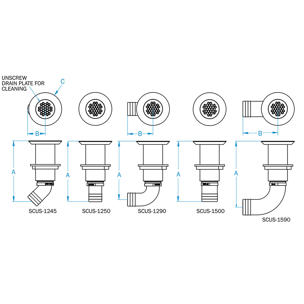 Suncoast Marine and Auto offers GROCO 1-1/4" Hose Barb Stainless 45 Degree Deck Drain [SCUS-1245]