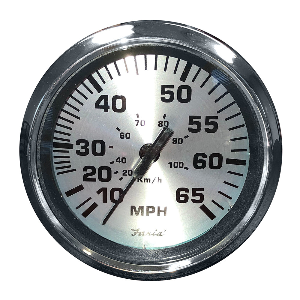 Suncoast Marine and Auto offers Faria Spun Silver 4" Speedometer - 65 MPH (Pitot) [36010]