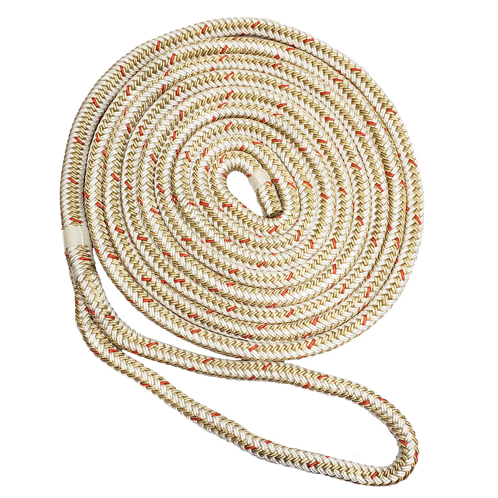 Suncoast Marine and Auto offers New England Ropes 3/8" Double Braid Dock Line - White/Gold w/Tracer - 15 [C5059-12-00015]