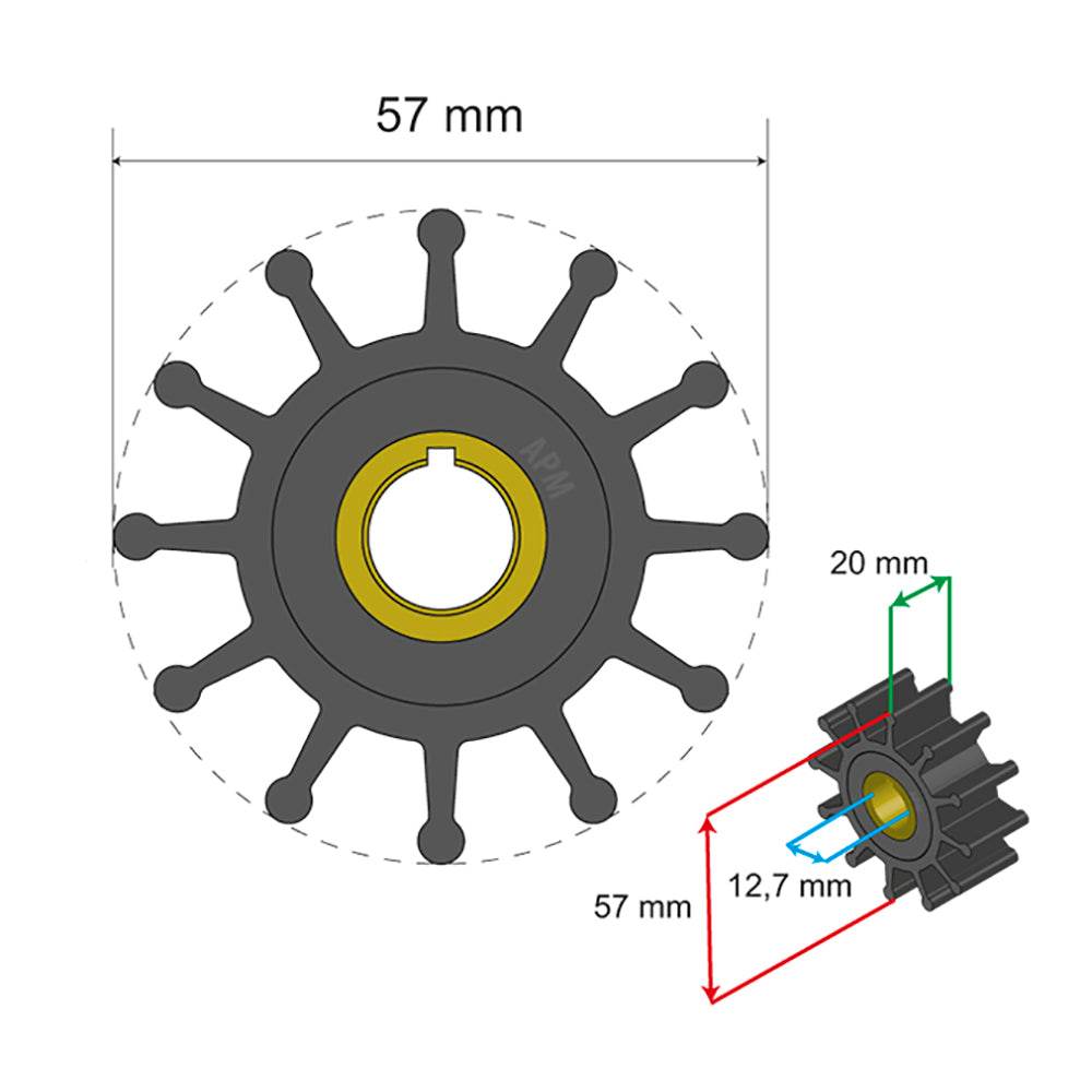 Suncoast Marine and Auto offers Albin Group Premium Impeller Kit 57 x 12.7 x 20mm - 12 Blade - Key Insert [06-01-013]