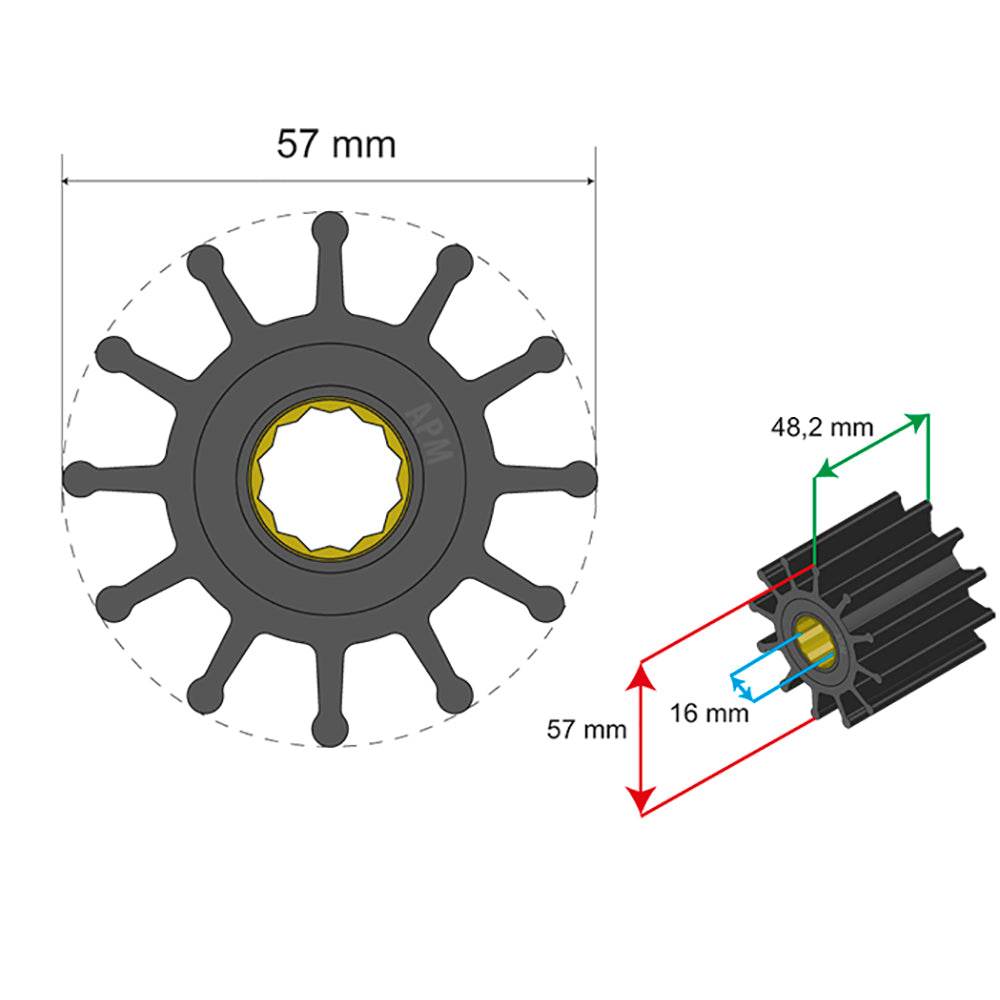 Suncoast Marine and Auto offers Albin Group Premium Impeller Kit 57 x 16 x 48.2mm - 12 Blade - Spline Insert [06-01-014]