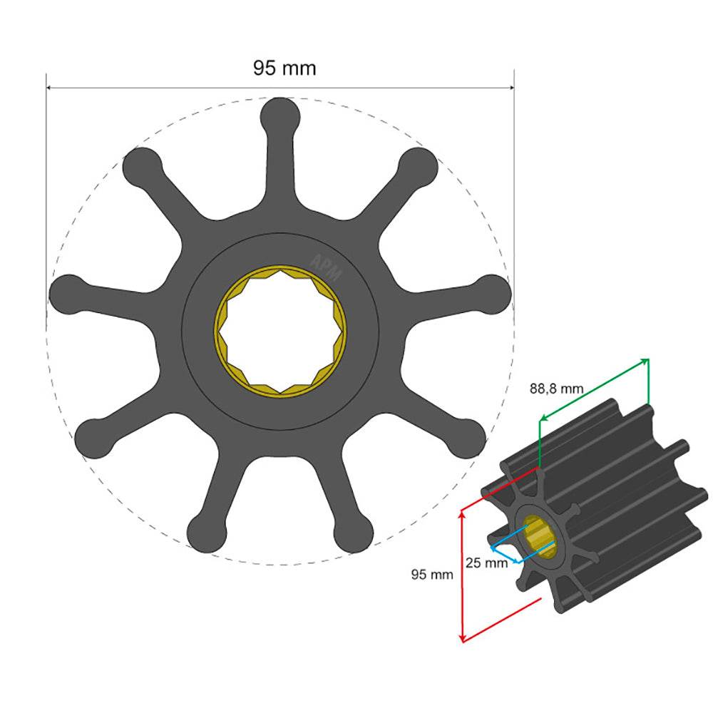 Suncoast Marine and Auto offers Albin Group Premium Impeller Kit 95 x 25 x 88.8mm - 9 Blade - Spline Insert [06-02-029]