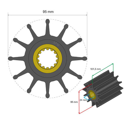 Suncoast Marine and Auto offers Albin Group Premium Impeller Kit 95 x 24 x 101.5mm - 12 Blade - Spline Insert [06-02-033]